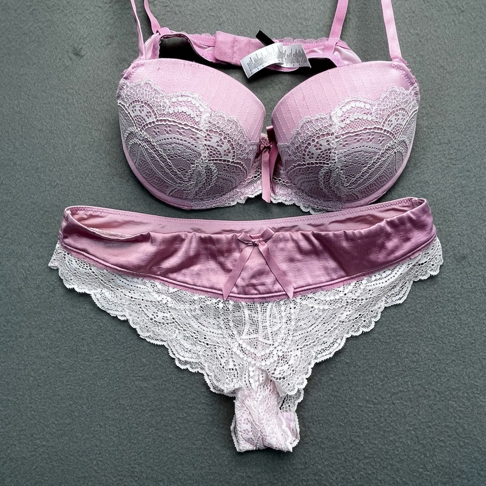 Sixty Eight Pink Lace Push Up Bra Panty Set Lingerie 36B - Picture 3 of 10